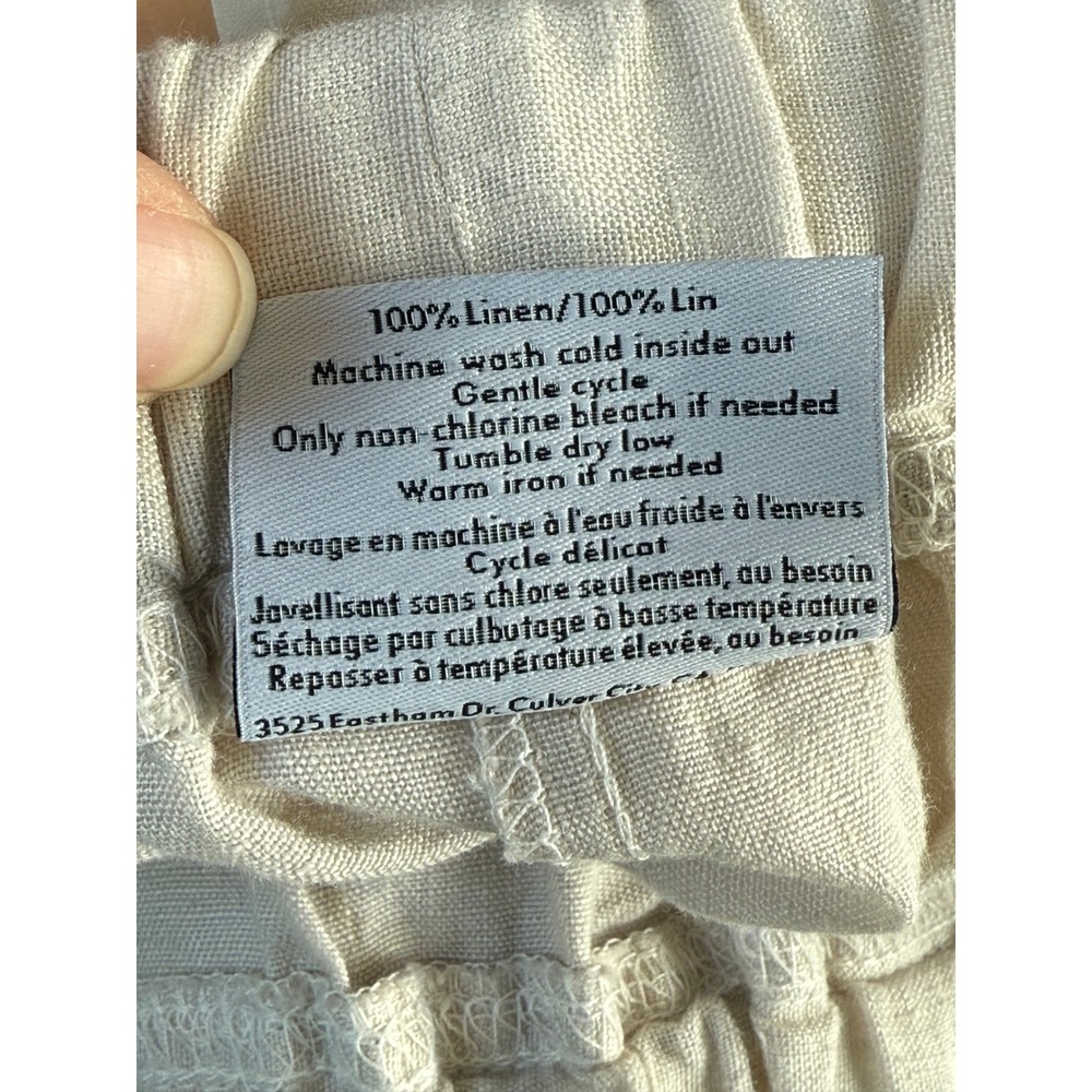 Parachute Linen Pants Large Beige Coastal Minimalist Relaxed Wide Leg Drawstring - Picture 6 of 6